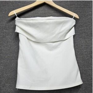 Zara White Off The Shoulder Tube Top Side Zip Stretch Minimalist Size Medium